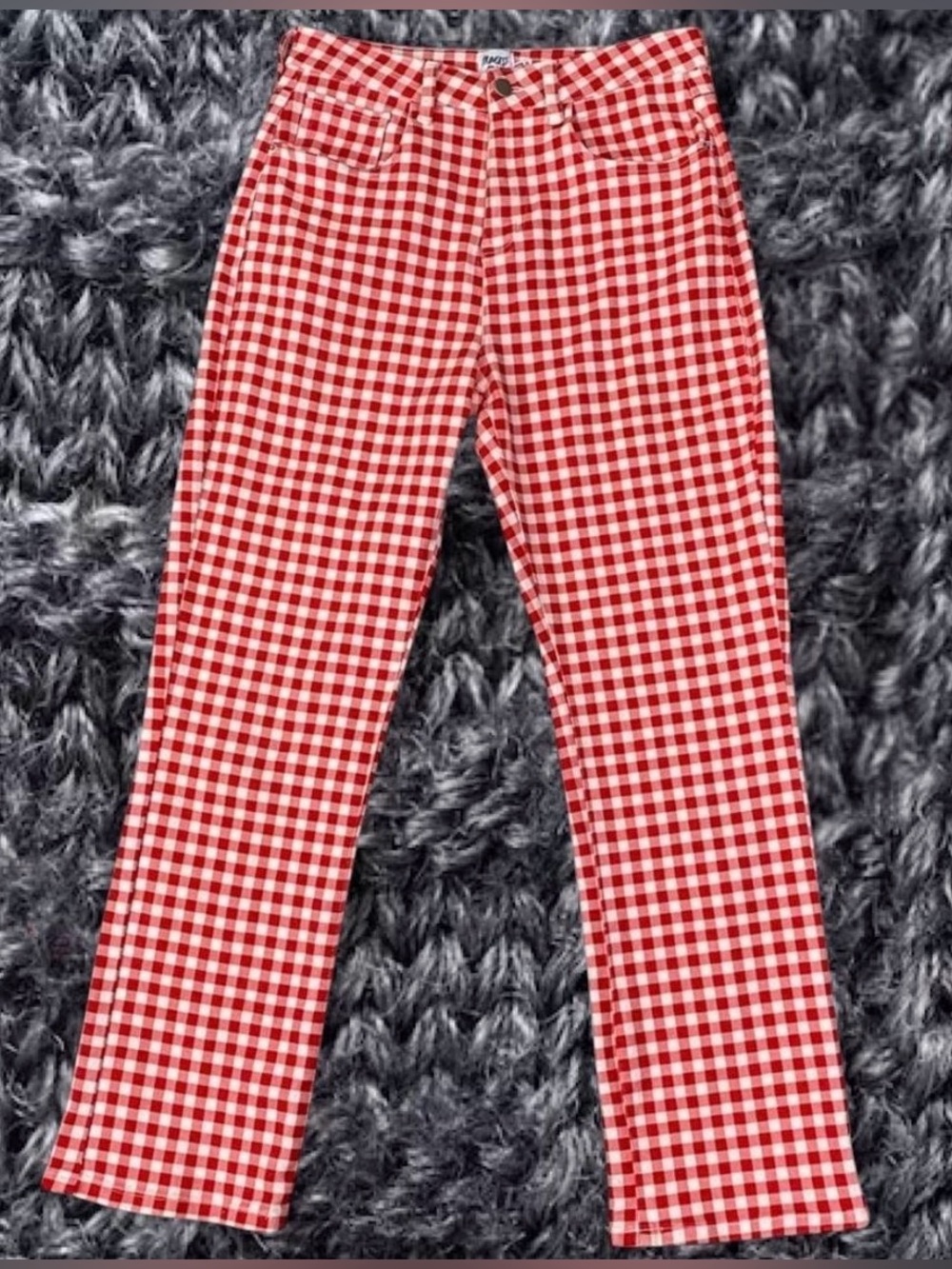 Princess Polly Red Gingham Kendra Denim Pants Size 4 Check Plaid Y2K